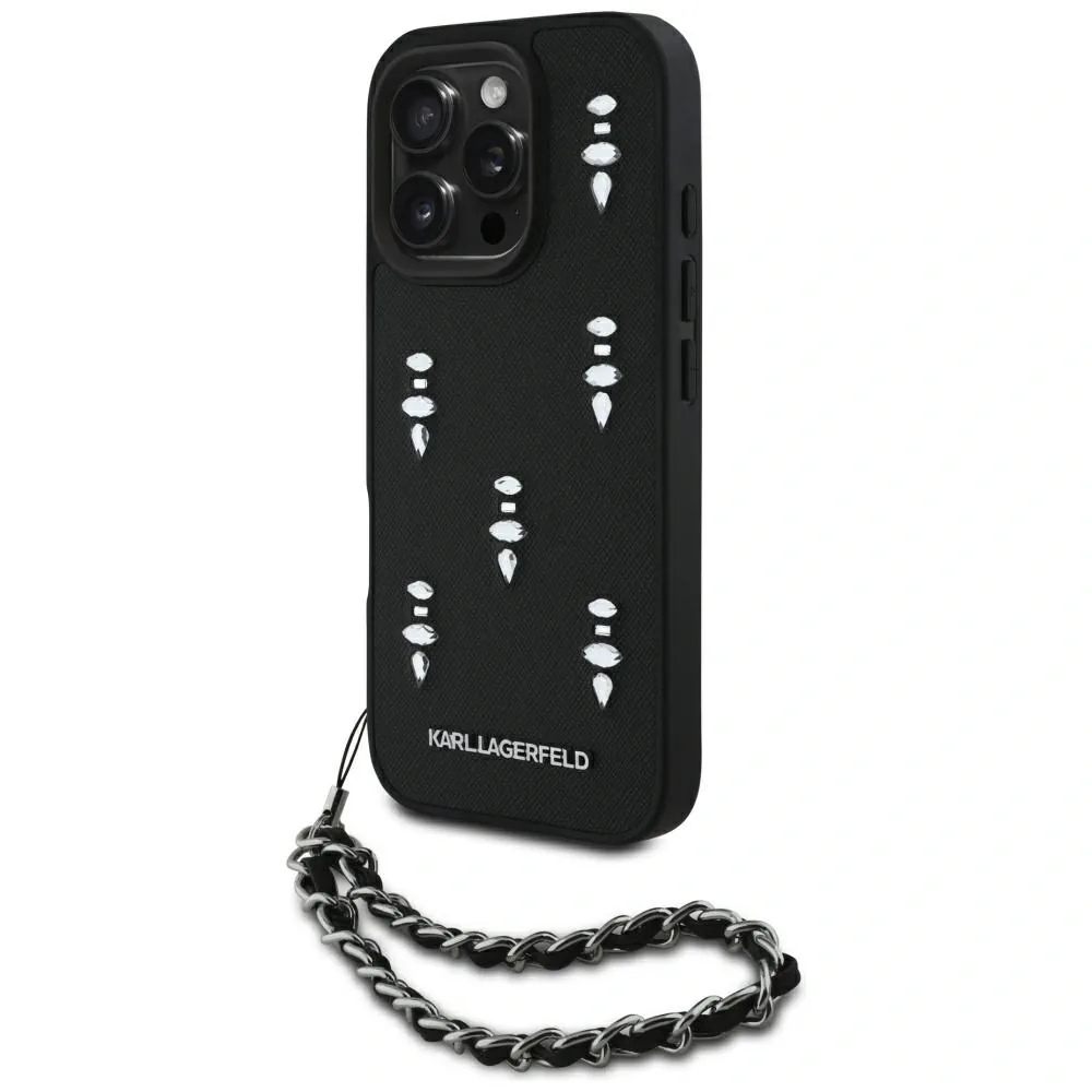 Kryt Karl Lagerfeld Saffiano Crystals w/Chain Apple iPhone 16 Pro black