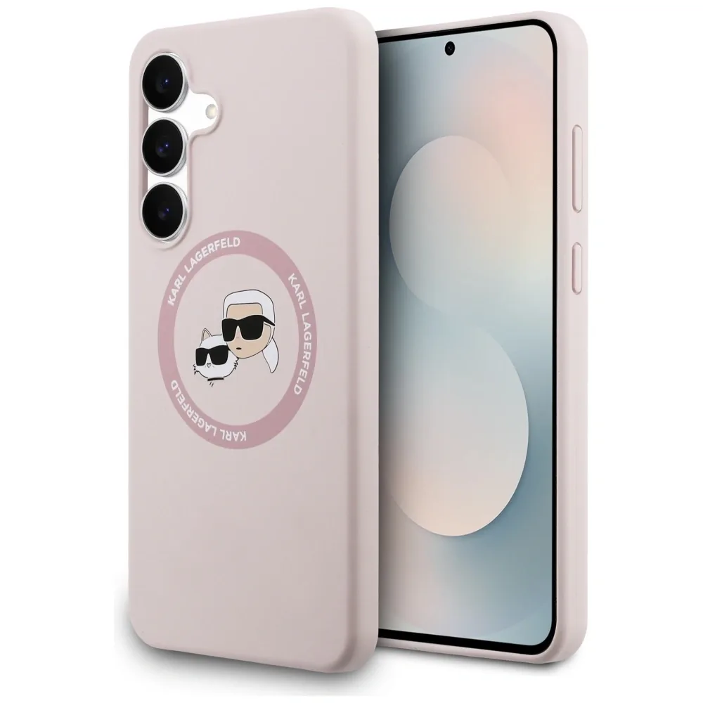 Kryt Karl Lagerfeld Silicone Karl&Choupette Heads MagSafe Samsung Galaxy S25 FE pink