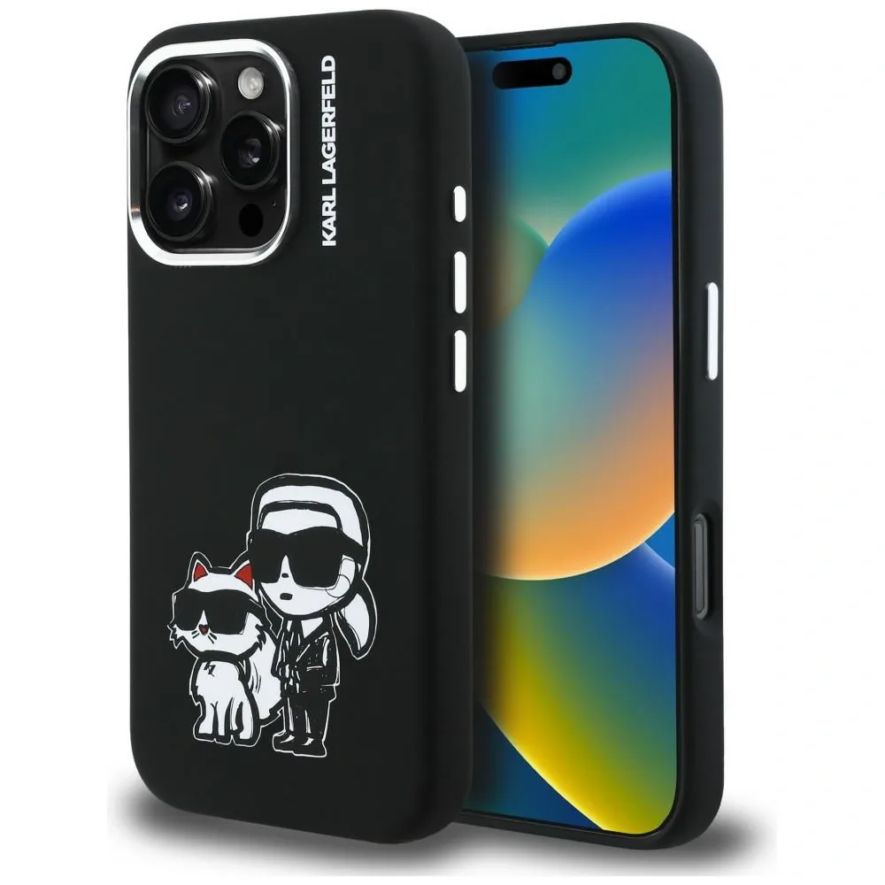Kryt Karl Lagerfeld Silicone Karl&Choupette Sketch MagSafe Apple iPhone 16 Pro Max black