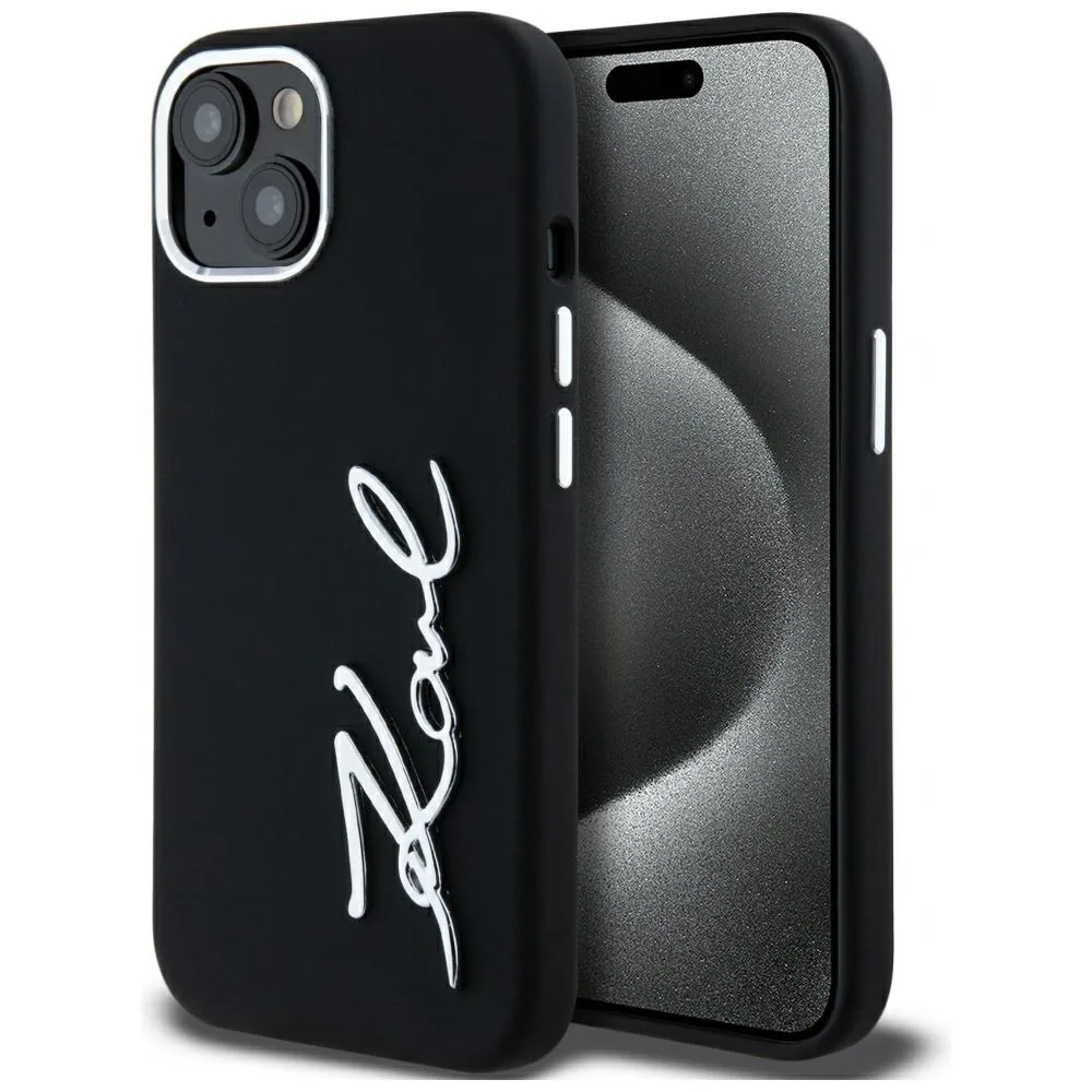 Kryt Karl Lagerfeld Silicone Metal Script Logo Apple iPhone 15 black