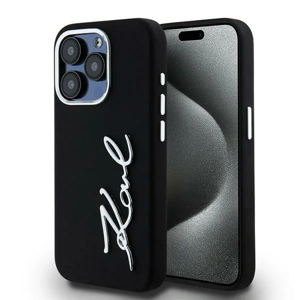 Kryt Karl Lagerfeld Silicone Metal Script Logo Apple iPhone 15 Pro Max black