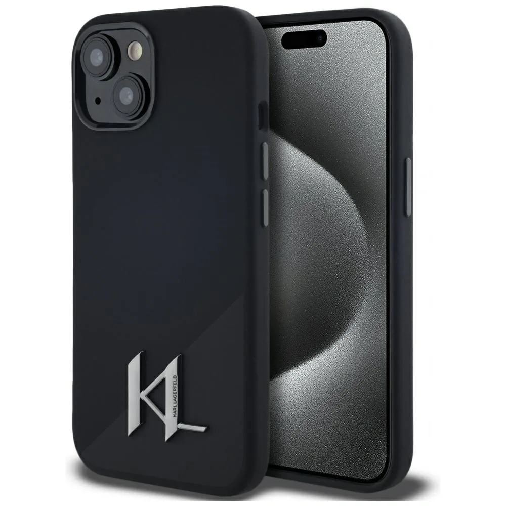 Kryt Karl Lagerfeld Silicone Shadow Metal Initial MagSafe Apple iPhone 15 black