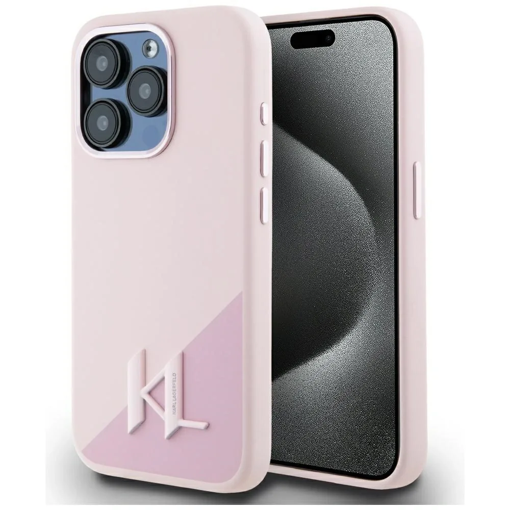 Kryt Karl Lagerfeld Silicone Shadow Metal Initial MagSafe Apple iPhone 15 Pro pink