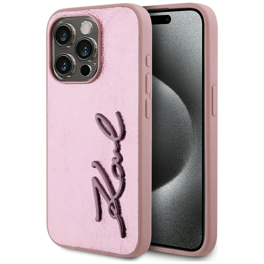 Kryt Karl Lagerfeld Wrinkled Metal Signature Apple iPhone 15 Pro pink