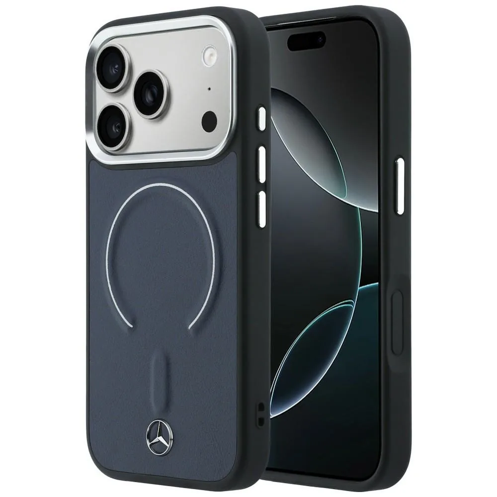 Kryt Mercedes Leather 3D MagSafe Apple iPhone 17 Pro navy blue