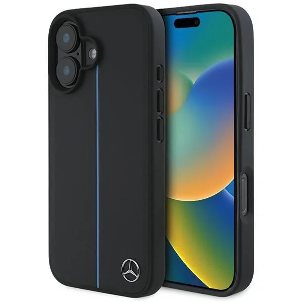 Kryt Mercedes MEHMP16S23RURBK Apple iPhone 16 hardcase MB Blue Line Leather MagSafe black
