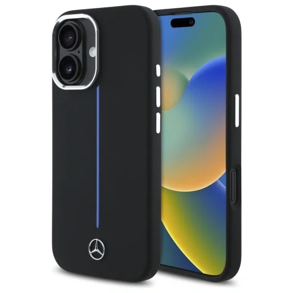 Kryt Mercedes MEHMP16S23SUMBK Apple iPhone 16 hardcase Silicone Blue Stripe MagSafe black