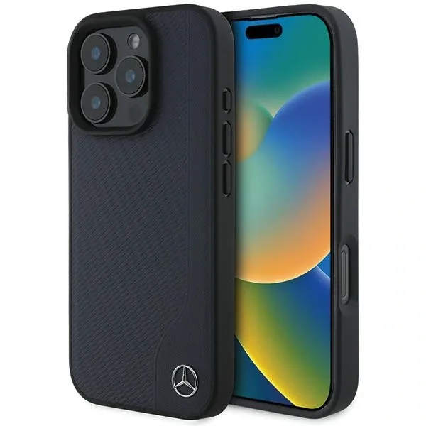 Kryt Mercedes MEHMP16X23RBGVV Apple iPhone 16 Pro Max hardcase MB Wood Imitation Leather MagSafe navy