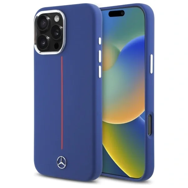 Kryt Mercedes MEHMP16X23SUMRV Apple iPhone 16 Pro Max hardcase Silicone Red Stripe MagSafe navy