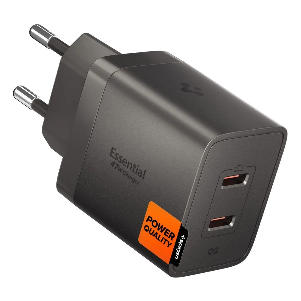Síťová nabíječka Spigen EE472EU-GAN Essential 2xUSB-C Network Charger 47W Gunmetal