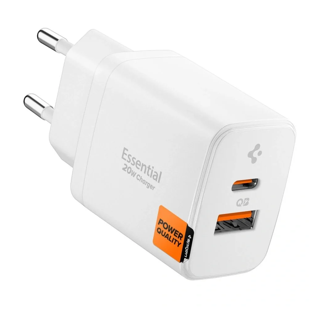 Síťová nabíječka Spigen Essential EE202EU USB-A, USB-C Network Charger 20W White