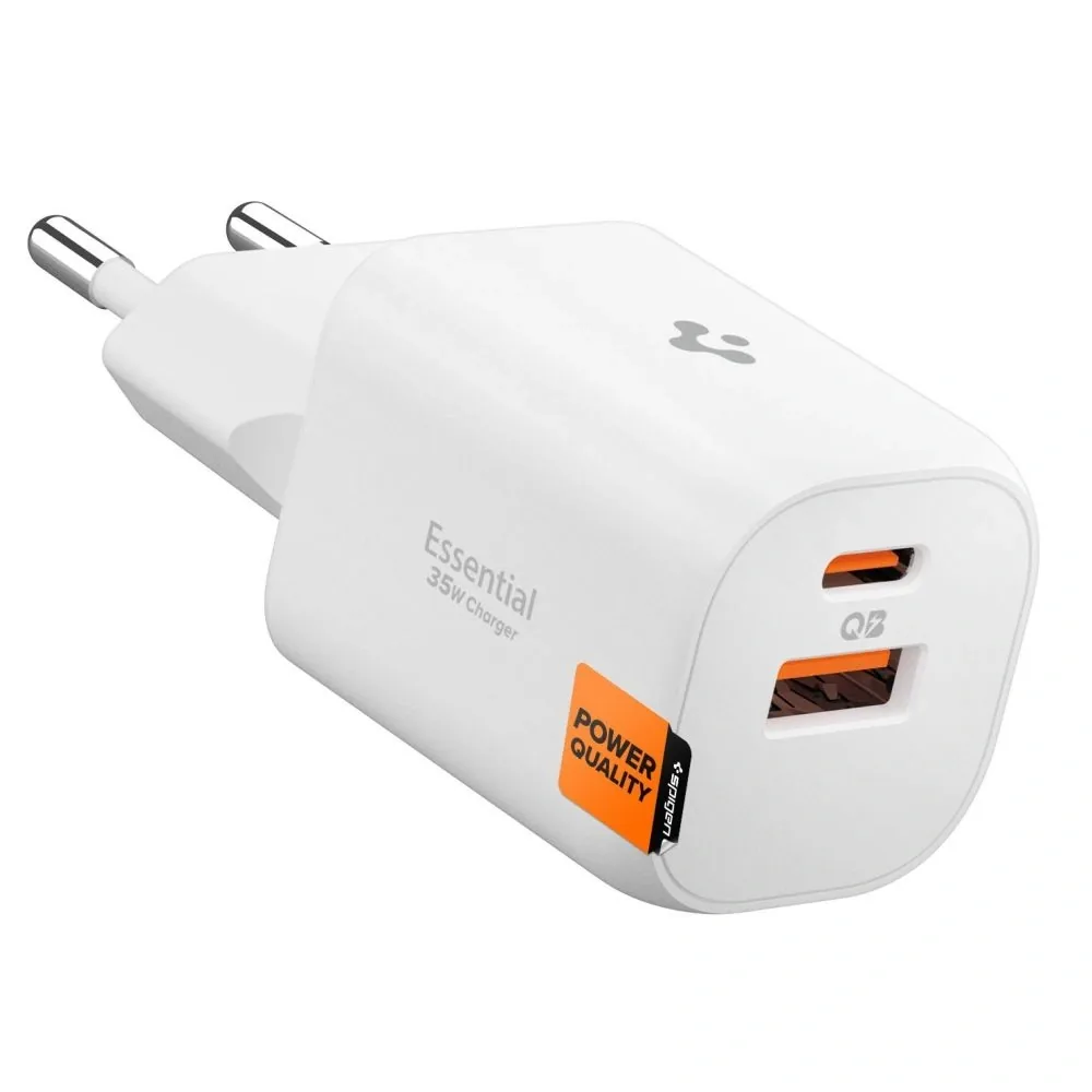 Síťová nabíječka Spigen Essential EE352EU USB-A, USB-C Network Charger 35W White