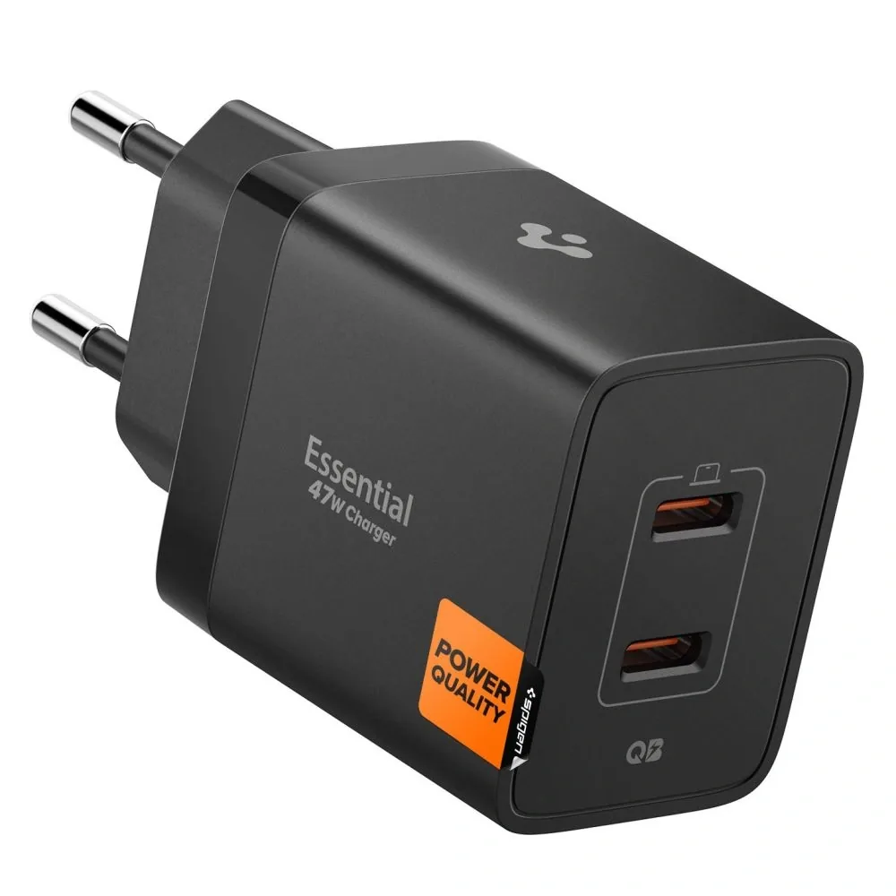Síťová nabíječka Spigen Essential EE472EU 2xUSB-C Network Charger 47W Black