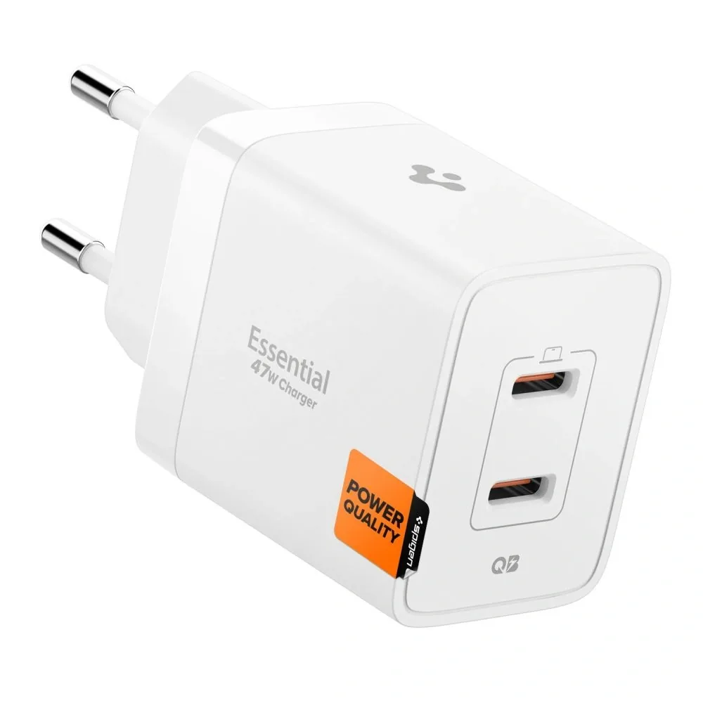 Síťová nabíječka Spigen Essential EE472EU 2xUSB-C Network Charger 47W White