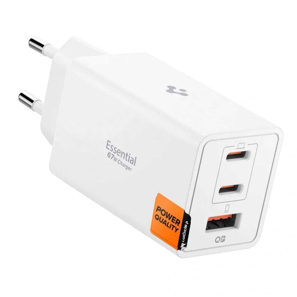 Síťová nabíječka Spigen Essential EE673EU 2xUSB-C, USB-A Network Charger 67W White