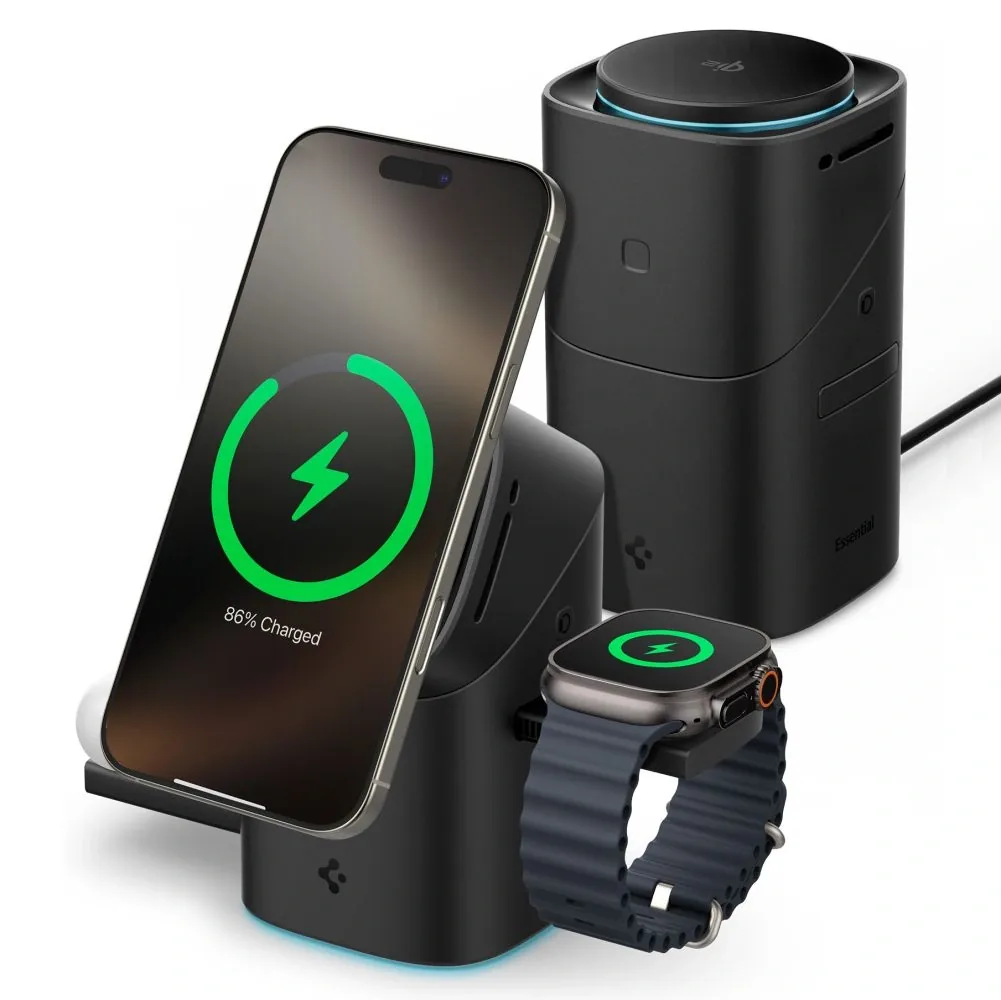 Bezdrátová nabíječka Spigen Essential EF223MS 3in1 Qi2 Rotary Magnetic MagSafe Wireless Charger Black