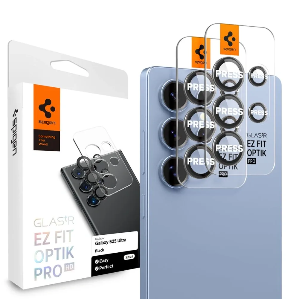 Kryt Spigen Optik Pro HD Glas.tr ez Fit Camera Protector Galaxy S25 Ultra Black [2 PACK]
