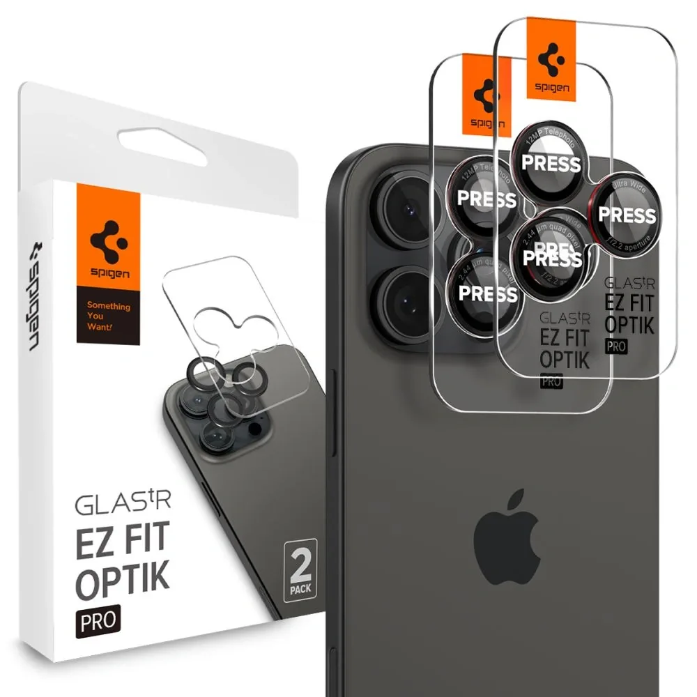Kryt Spigen Optik Pro L-Series GLAS.tR ez Fit Camera Protector Apple iPhone 14 Pro / Max / 15 Pro / Max / 16 Pro / Max / 17 Pro / Max Black [2 PACK]