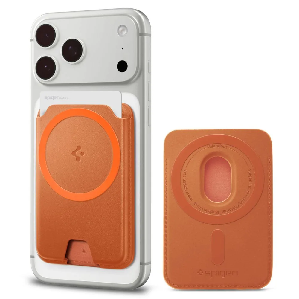 Kryt Spigen Valentinus MagFit+ MagSafe Universal Magnetic Card Holder Metallic Orange