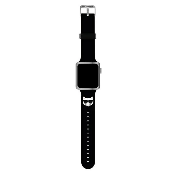 Kryt Strap Karl Lagerfeld KLAWLSLCK Apple Watch 4/5/6/7/SE/8/9/Ultra 44/45/49mm black strap Silicone Choupette Heads