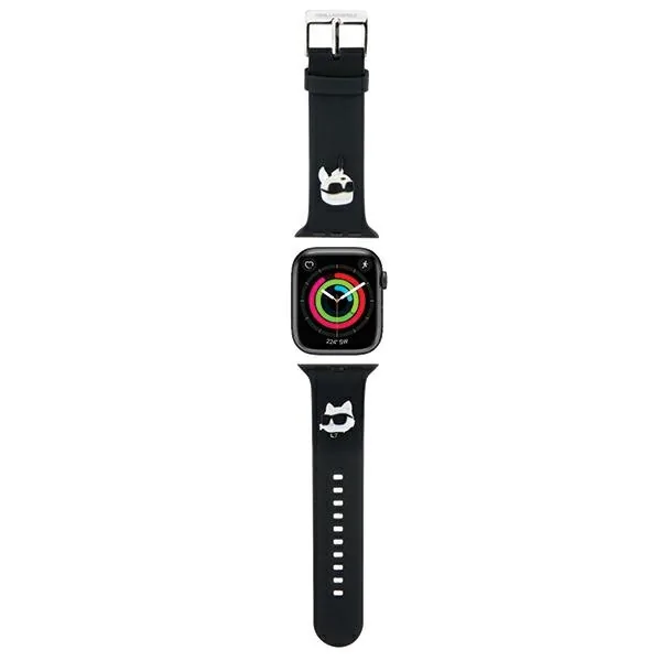 Kryt Strap Karl Lagerfeld KLAWLSLKCNK Apple Watch 4/5/6/7/SE/8/9/Ultra 44/45/49mm strap 3D Rubber Karl&Choupette Heads barva černá
