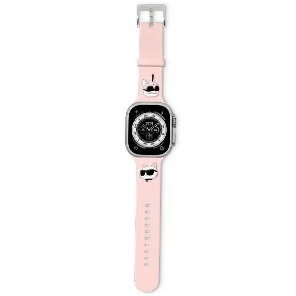 Kryt Strap Karl Lagerfeld KLAWLSLKCNP Apple Watch 4/5/6/7/8/9/SE/Ultra 42/44/45/49mm strap 3D Rubber Karl&Choupette Heads pink