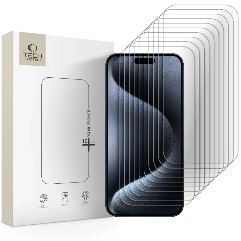 Kryt Tech-Protect Bundle Glass Apple iPhone 15 Pro Max Clear [10 PACK]