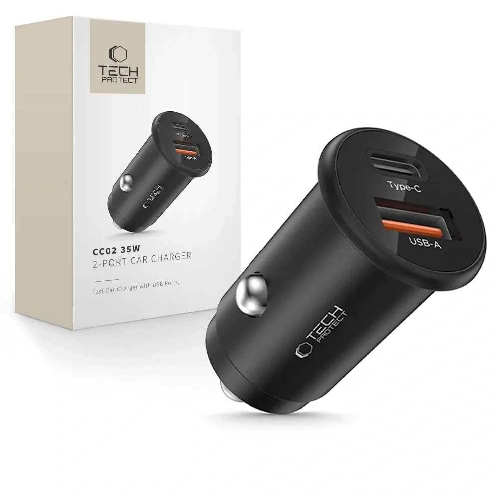 Kryt Tech-Protect CC02 2-port Car Charger USB-A, USB-C PD 35W / QC 3.0 Black