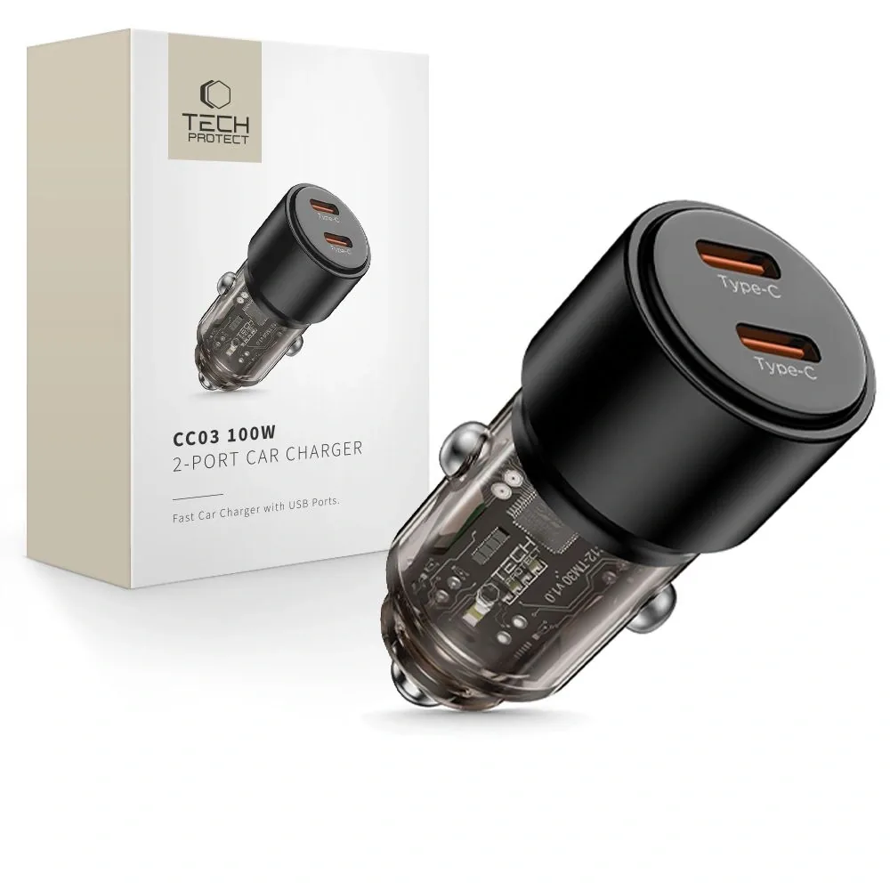 Kryt Tech-Protect CC03 2-port 2xUSB-C Car Charger PD 100W Black