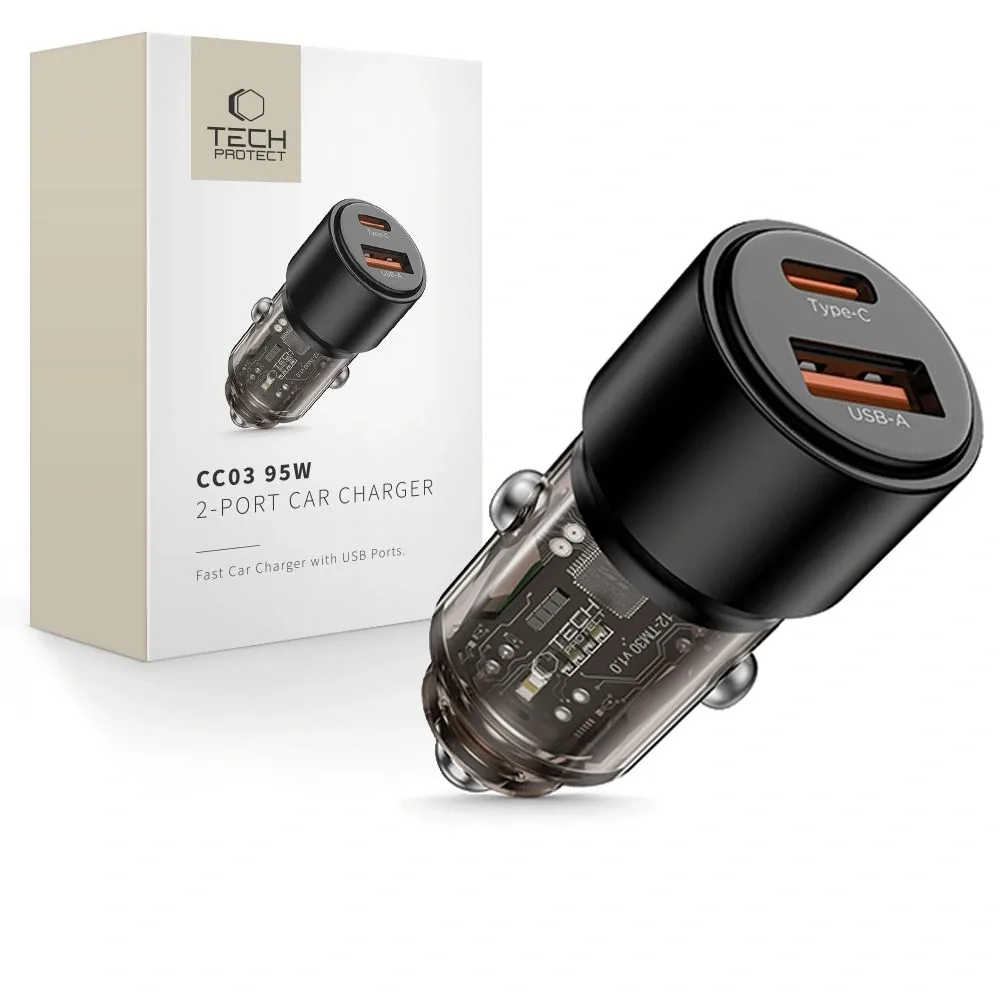 Kryt Tech-Protect CC03 2-port Car Charger USB-A, USB-C PD 95W / QC 3.0 Black
