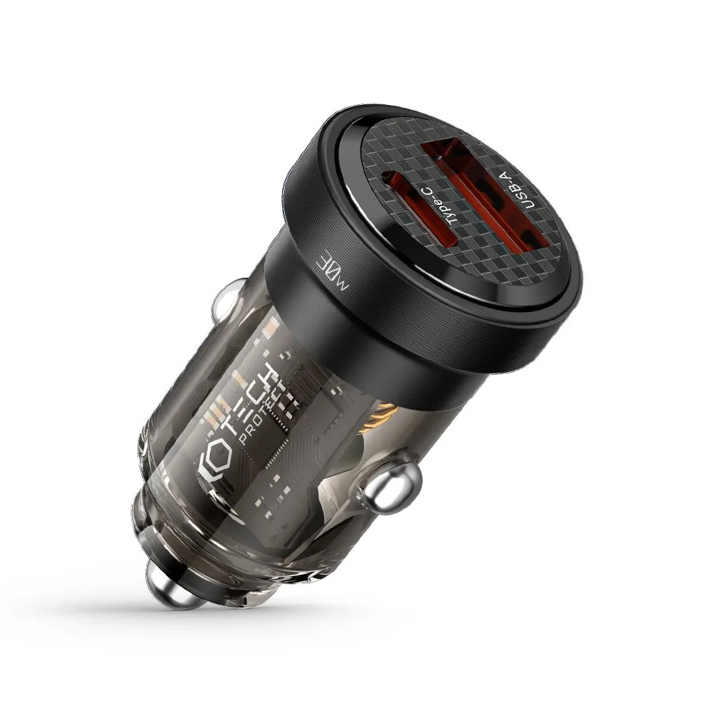 Kryt Tech-Protect CC30W 2-port Car Charger PD 30W QC 3.0 Black