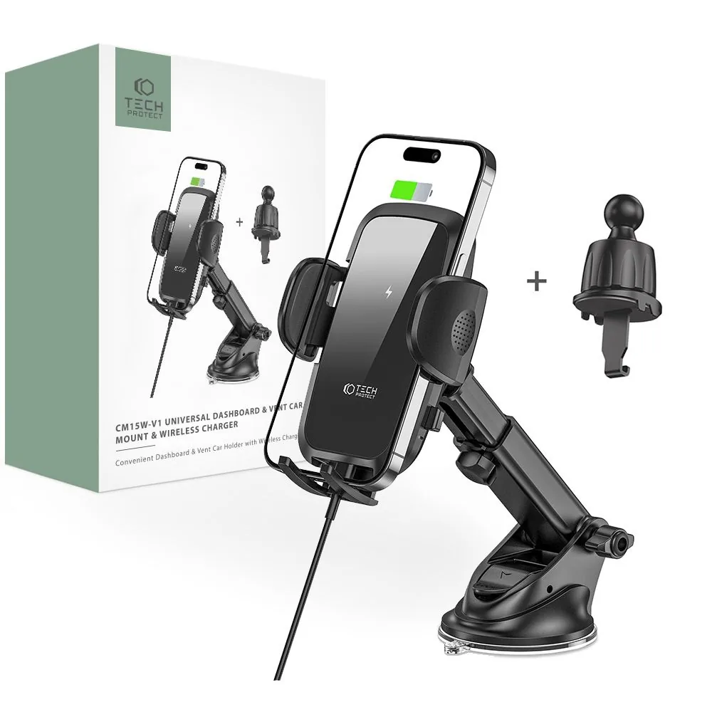 Držák do auta Tech-Protect CM15W-V1 Dashboard & Vent Wireless Charger 15W, Black