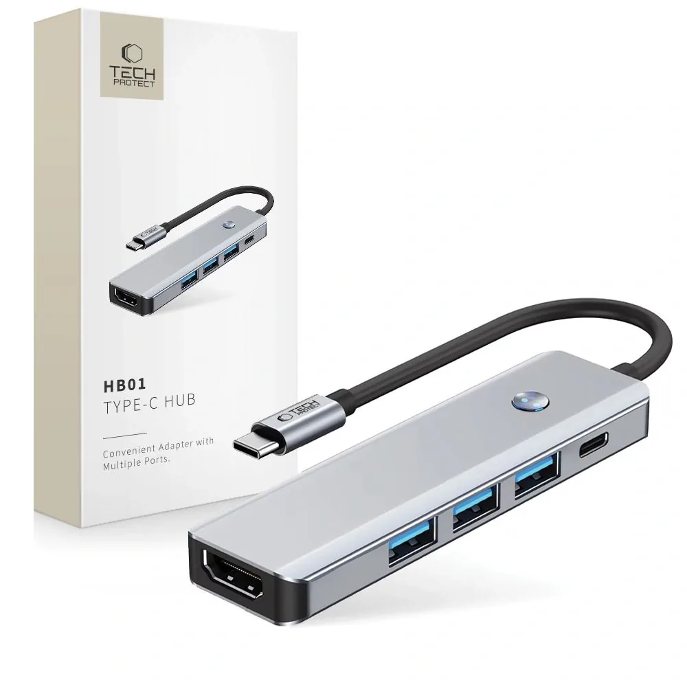Tech-Protect HB01 HUB Adapter 5in1 USB-C + USB-A 3.0 + HDMI 4K60Hz + PD 100W Space Grey