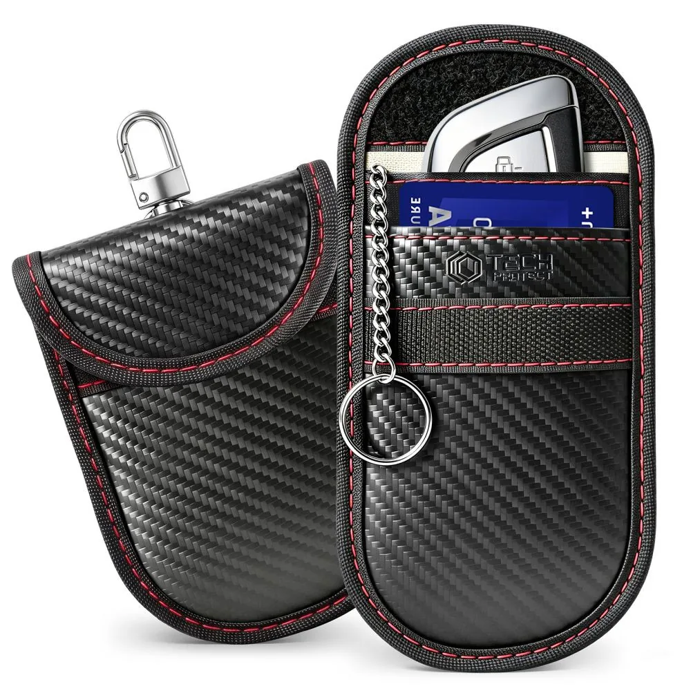 Kryt Tech-Protect KLR100 Pouch Keyless RFID Signal Blocker Case Carbon Black/red