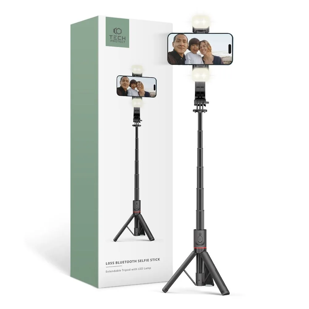 Selfie tyč Tech-Protect L05s Wireless Tripod & Led Light Black