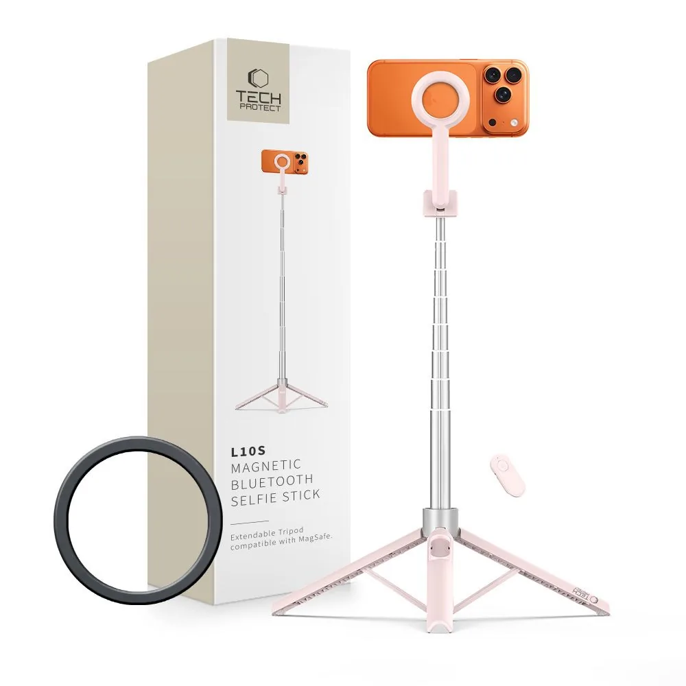 Kryt Tech-Protect L10S MagSafe Bluetooth Selfie Stick Tripod Pink/grey