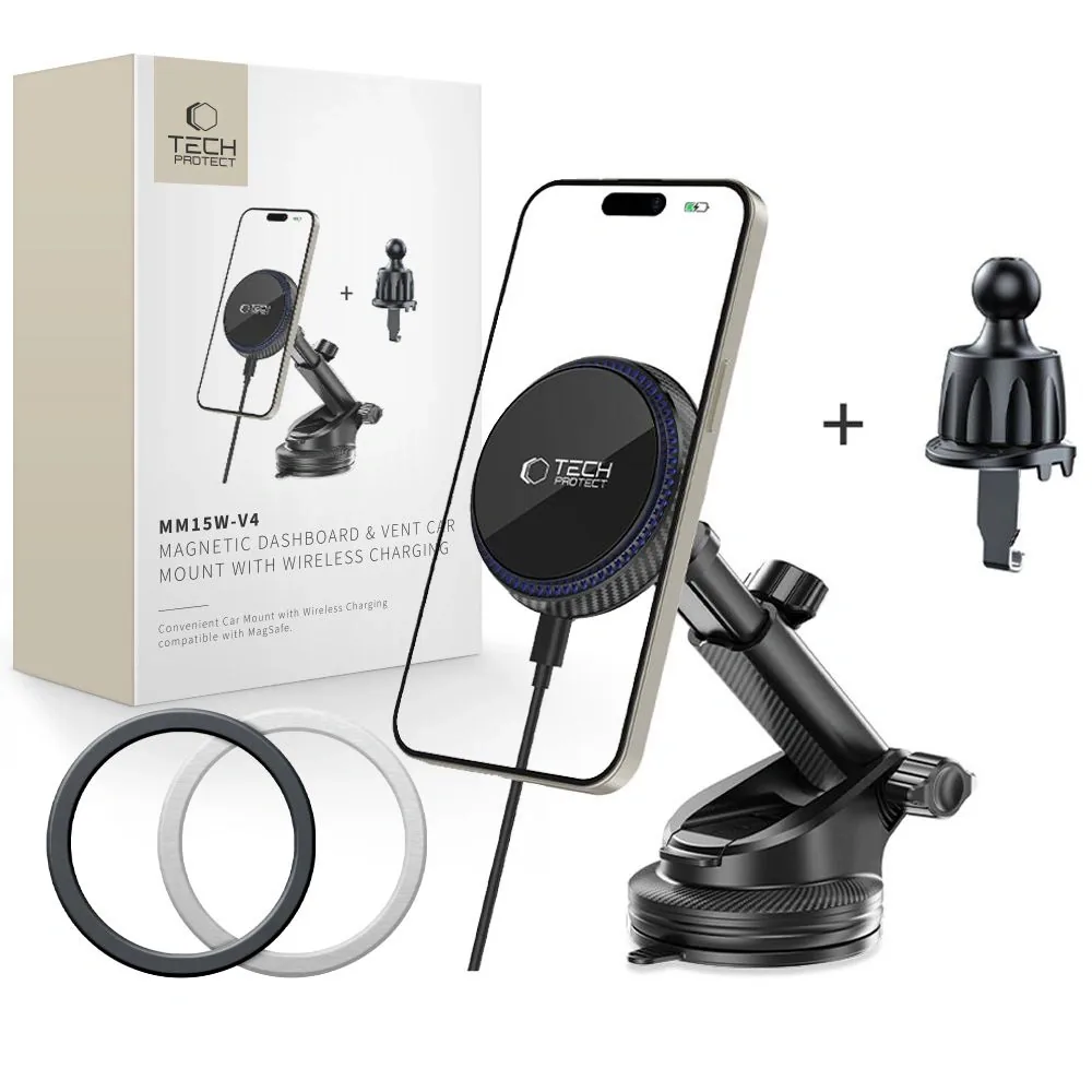 Držák do auta Tech-Protect MM15W-V4 Magnetic MagSafe Dashboard & Vent Wireless Charger 15W, Black