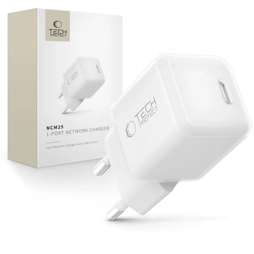 Síťová nabíječka Tech-Protect NCM25 USB-C Network Charger PD 25W White