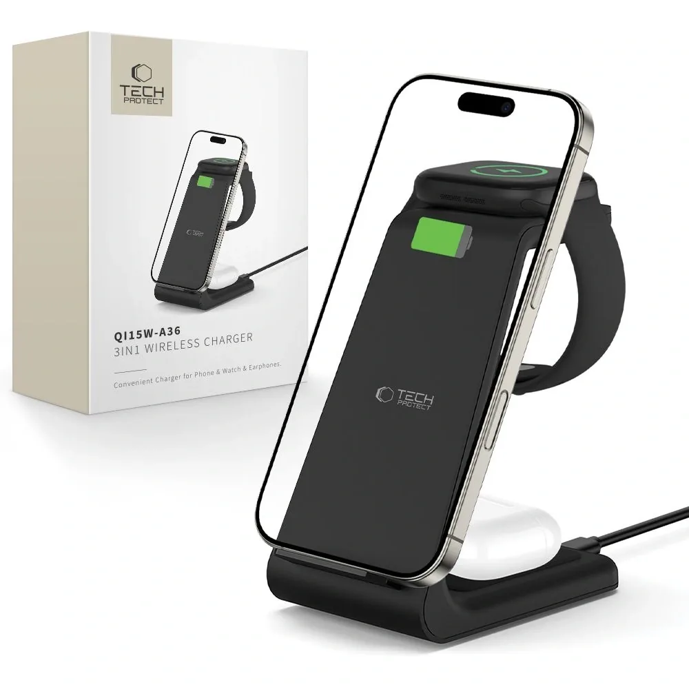 Bezdrátová nabíječka Tech-Protect QI15W-A36 3in1 Wireless Charger For Apple Black