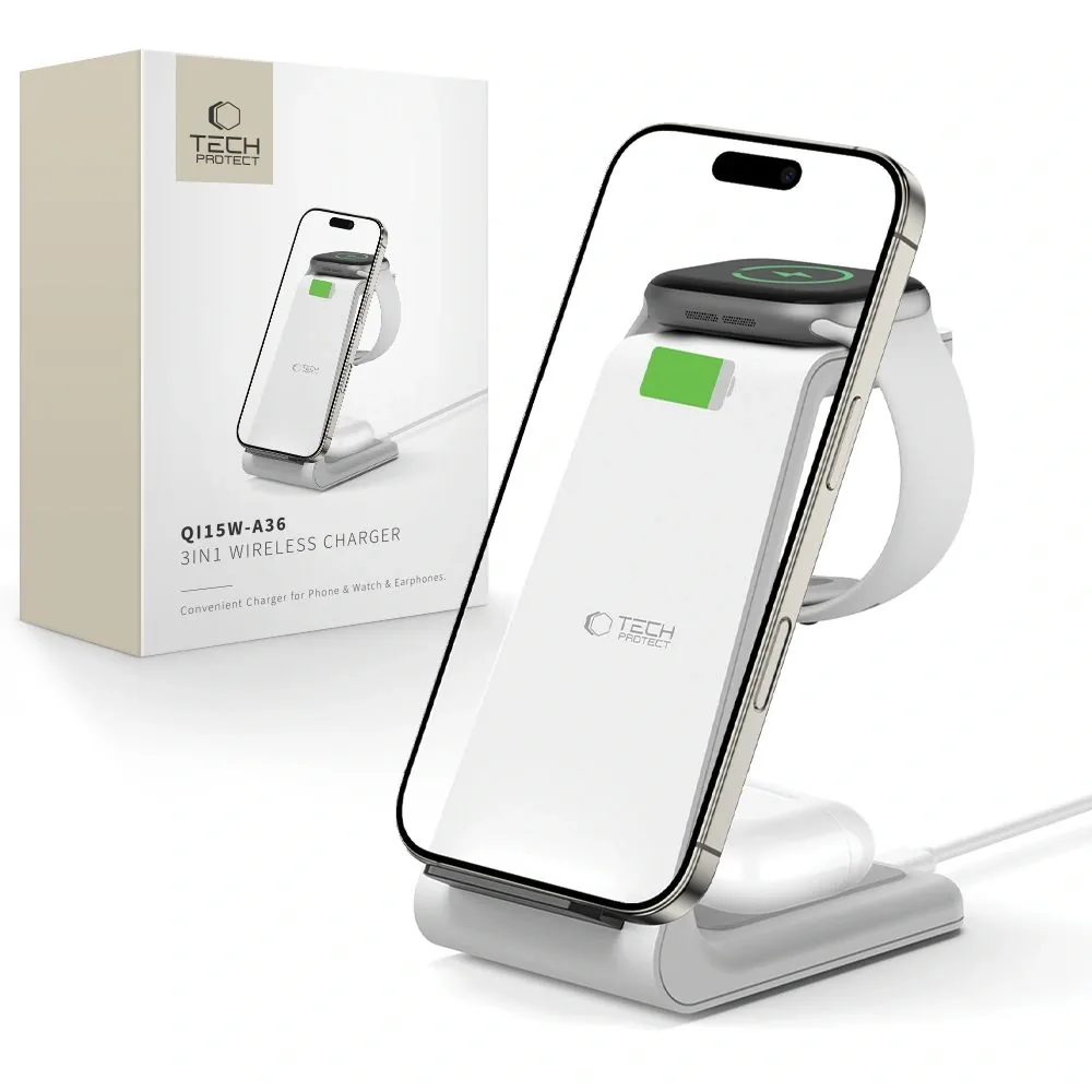 Bezdrátová nabíječka Tech-Protect QI15W-A36 3in1 Wireless Charger For Apple White