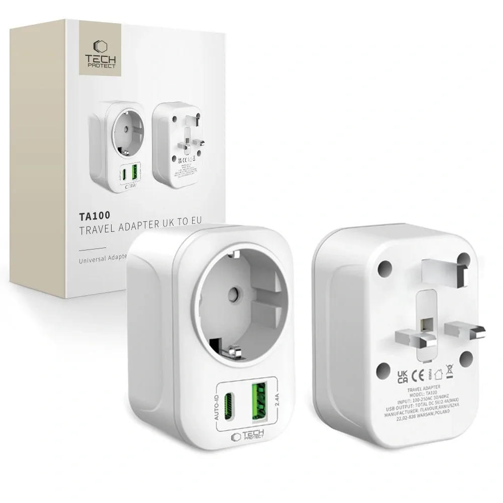 Kryt Tech-Protect TA100 Travel Adapter UK / EU White