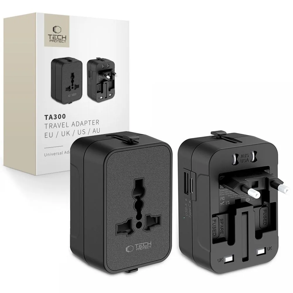 Kryt Tech-Protect TA300 Travel Adapter EU / UK / US / AU Black