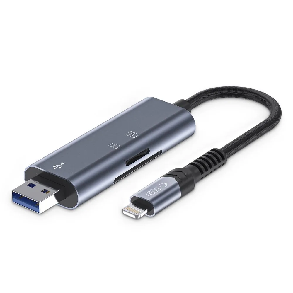 Kryt Tech-Protect UltraBoost card reader Lightning / USB-A, MicroSD, MicroSDXC, MMC Micro, RS Micro, SDHC, SDXC, SD Grey