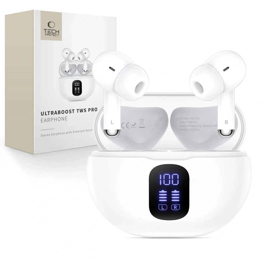 Sluchátka Tech-Protect UltraBoost TWS Earphone Pro G2 White Wireless In-Ear