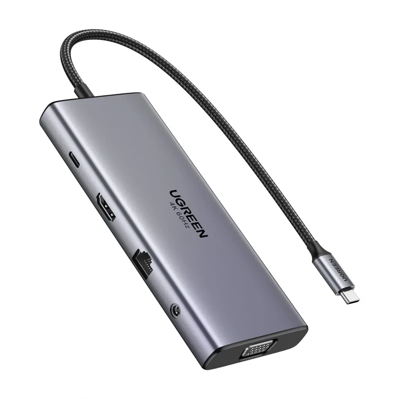 UGREEN CM639 HUB USB-C / HDMI 4K60 Hz, VGA, 2xUSB-C 3.2 10Gbps, 2xUSB-A, SD/TF, RJ45, AUX 3.5mm, USB-C 100W PD