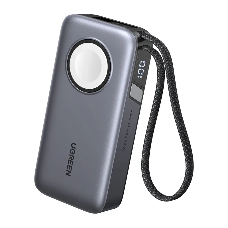 UGREEN PB527 Powerbank 10000mAh 30W with built-in USB-C cable and magnetic charger for Apple Watch (gray)