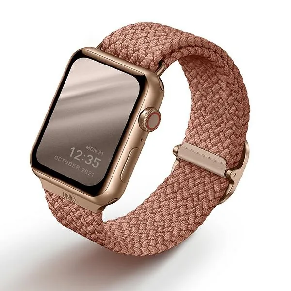 Kryt UNIQ Aspen strap Apple Watch 4/5/6/7/SE/8/9/Ultra 44/45/49mm Braided pink/grapefruit pink