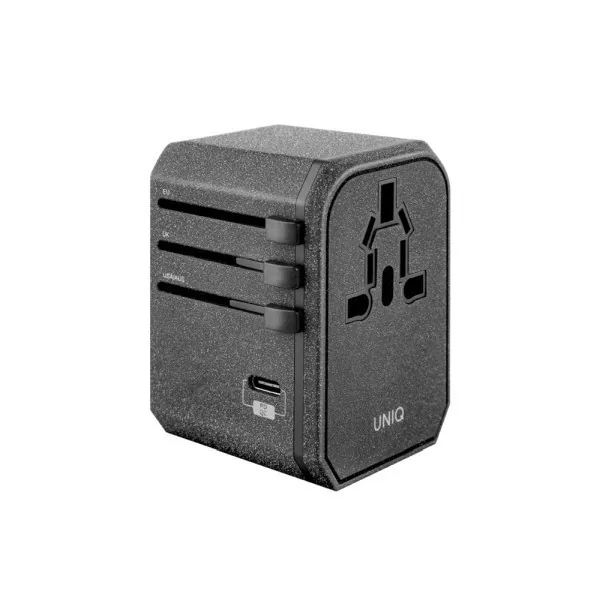 Síťová nabíječka UNIQ  Voyage World Adapter 33W + 2xUSB + PD 18W + QC 3.0 charcoal grey (LITHOS Collective)