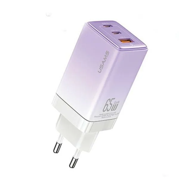 Síťová nabíječka USAMS CC180TC03  2xUSB-C+1xUSB-A 65W GaN PD+QC Fast Charging gradient purple Sandru Series