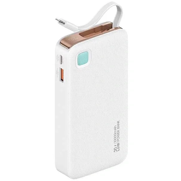 USAMS Powerbank + retractable Lightning cable 10000 mAh PD 20W Fast Charge XY Series white